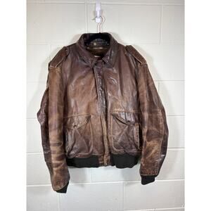 VINTAGE Schott NYC Leather Bomber Flight Jacket Mens Size 48 Brown Lined USA 70s